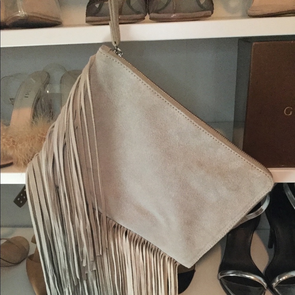 Zara suede fringe clutch